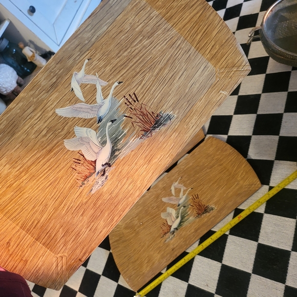 Vtg WWll 3pc Geese Coronet Haskelite 16"ร8" Wood & Lithograph Trays/Snack Board - Picture 3 of 5